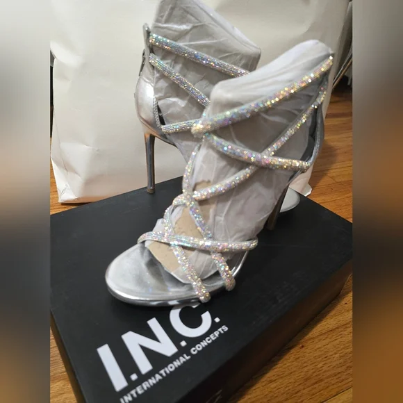 INC International Concepts Glittering Silver Heels